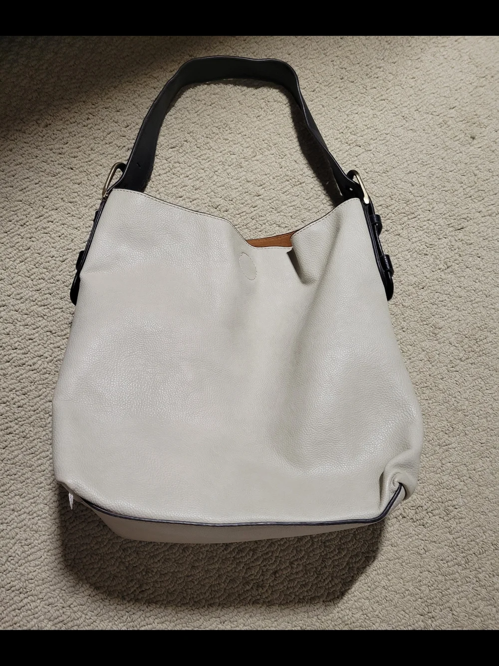 Joy Susan Two-Tone Cream and Black Hobo Shoulder Bag